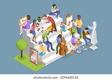 3D Isometric Flat Vector Illustration of Art Society