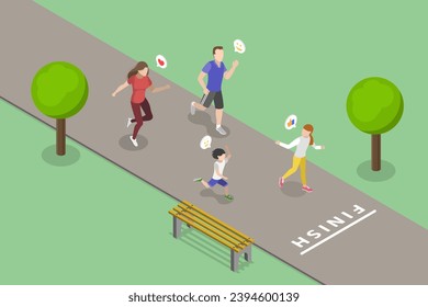 3D Isometric Flat Vector Illustration of Family Run