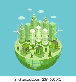 3D Isometric Flat Vector Illustration of Sustainble Earth