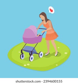 3D Isometric Flat Vector Illustration of New Mom