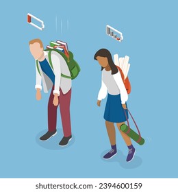 Isometric Flat Vector Illustración de estudiante cansado