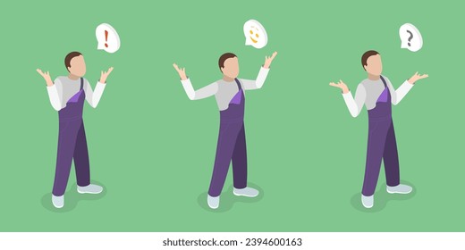 3D Isometric Flat Vector Illustration of Human Emotions and Body Language