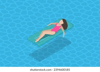 3D Isometric Flat Vector Illustration of Relaxing in a Pool
