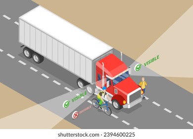 3D Isometric Flat Vector Illustration of Safety Truck Driving Rules