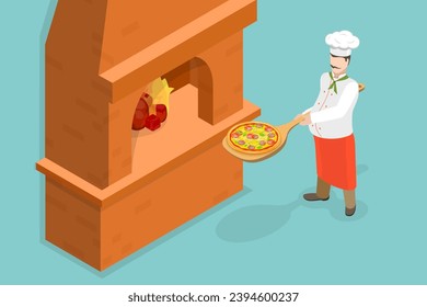 Vector plano isométrico 3D Ilustración de la pizza de hormigón de piedra