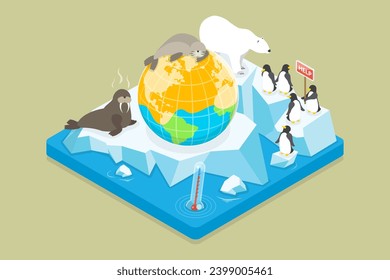 3D Isometric Flat Vector Illustration of Global Warming