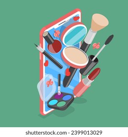 3D Isometric Flat Vector Illustration of Cosmetic Online Store