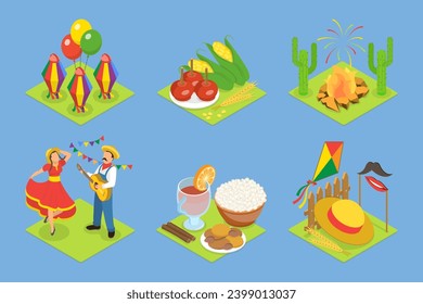 3D Isometric Flat Vector Illustration of Festa Junina