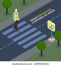 3D Isometric Flat Vector Illustration of Safety Crosswalk