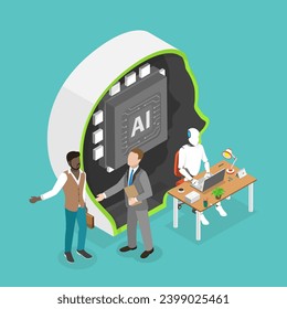 3D Isometric Flat Vector Illustration of Business Industry Robot Factory