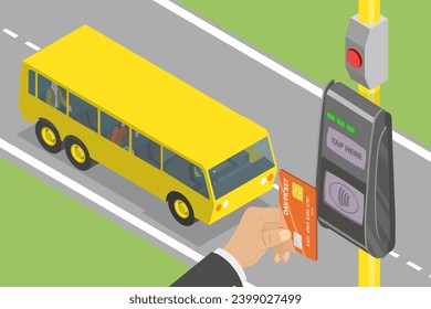 3D Isometric Flat Vector Illustration of Card Ticket Validation