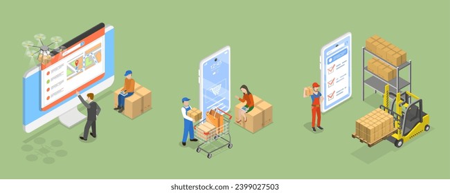 3D Isometric Flat Vector Illustration of Global Logistic