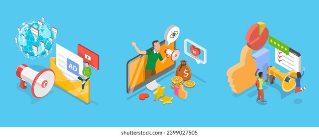 3D Isometric Flat Vector Illustration of Positive PR