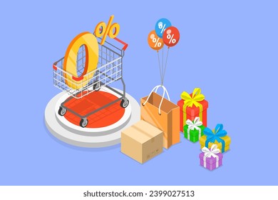 3D Isometric Flat Vector Illustration of 0 percent Interest Fee