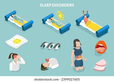 3D Isometric Flat Vector Illustration of Sleep Disorders
