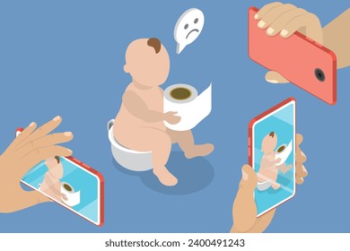 3D Isometric Flat Vector Illustration of Baby Privacy