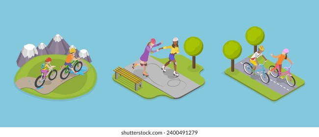 3D Isometric Flat Vector Illustration of Friends Activities