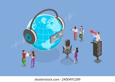 3D Isometric Flat Vector Illustration of Podcast Broadcast