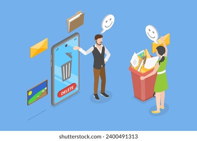 3D Isometric Flat Vector Illustration of Cleaning Mobile Phone