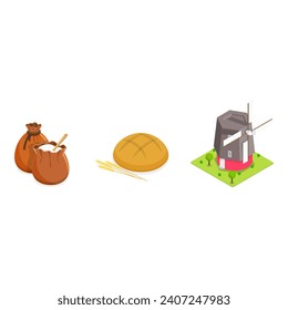 3D Isometric Flat Vector Illustration of Bread Production, Natural Farming Food. Item 1