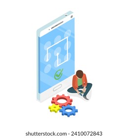 3D Isometric Flat Vector Illustration of Biometrics Identification and Verification, Cyber Security Technologies. Item 4