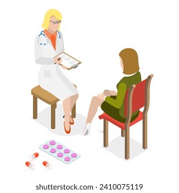 3D Isometric Flat Vector Illustration of Womens Health, Consultation and Diagnosis. Item 3