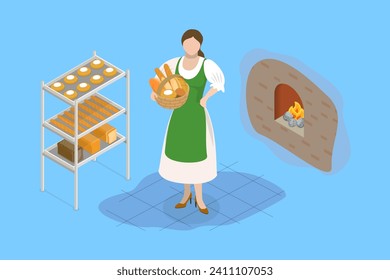 3D Isometric Flat Vector Illustration of Homemade Bakery, Bake Shop