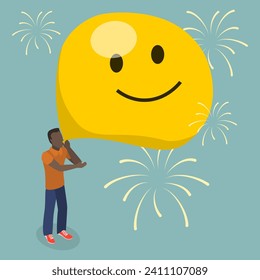 3D Isometric Flat Vector Illustration of Maximize Happiness, Creating a Positive Vibe