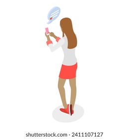 Isometric Flat Vector Illustración de Chatting People, Grupo de personajes con Smartphones. Tema 4