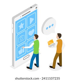 3D Isometric Flat Vector Illustration of Mobile Interface Design, Effective and Responsive App Interface. Item 3