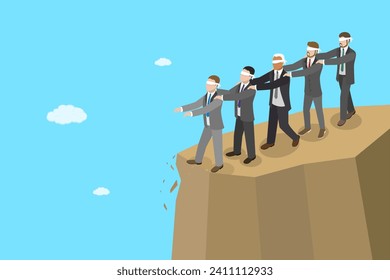 3D Isometric Flat Vector Illustration of Blind Leading, Stupid Incompetence Leader svg