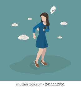 3D Isometric Flat Vector Illustration of Trauma After Breaking Up, Emotional Problems, Grief and Loneliness