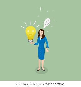 3D Isometric Flat Vector Illustration of Positive Thinking, Optimism or Motivation to Live Happy Life