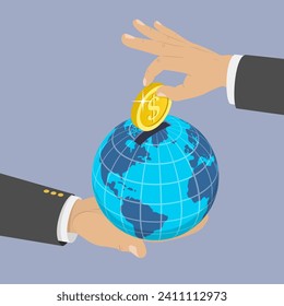 3D Isometric Flat Vector Illustration of International Economy, Global Business Strategy Deployment