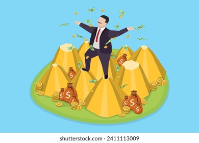 3D Isometric Flat Vector Illustration of Rich Man, Billionaire is Saving and Multiplying his Money