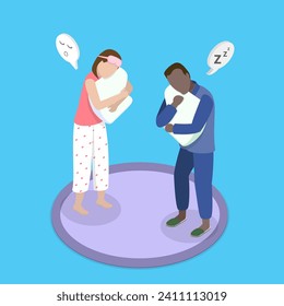 3D Isometric Flat Vector Illustration of Hugging A Pillow, Night Rest and Bedding Time
