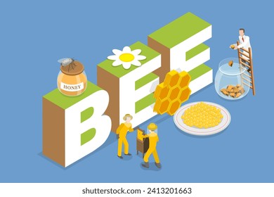 3D Isometric Flat Vector Illustration of Bee and Honey Production, Beekeeping Industry