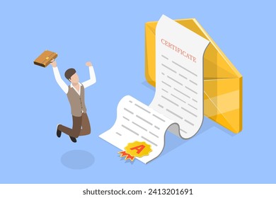 3D Isometric Flat Vector Illustration of Diploma Or Certificate Of Honor, Award or Recognition