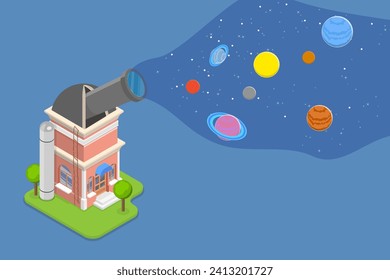 3D-Illustration des Sternenhimmel, Astronomische Gebäude zur Beobachtung des Himmels