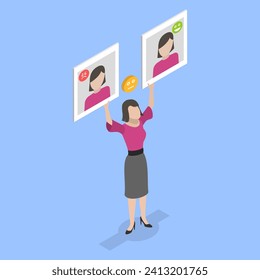 3D Isometric Flat Vector Illustration of Face Emotion Masks, Personality Change Disorder