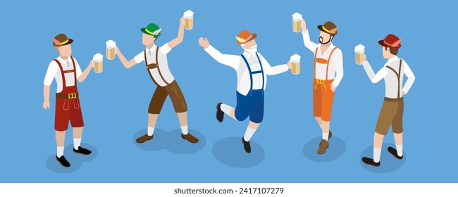 3D Isometric Flat Vector Illustration of Bavarians, Oktoberfest Party