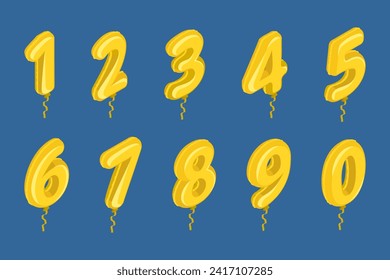 3D Isometric Flat Vector Illustration of Birthday Ballon, Golden Numbers