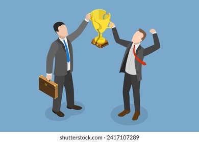3D Isometric Flat Vector Illustration of Win-win Situation, Teamwork Triumph and Success