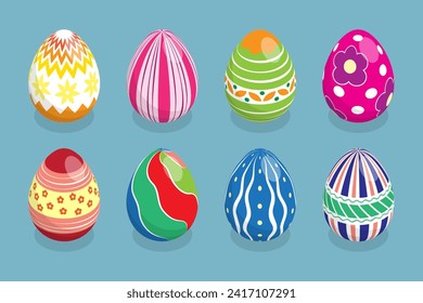 3D Isometric Flat Vector Illustration of Easter Eggs, Spring Holiday