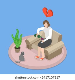 3D Isometric Flat Vector Illustration of Heartbreak, Conflict in Love, Broken Heart