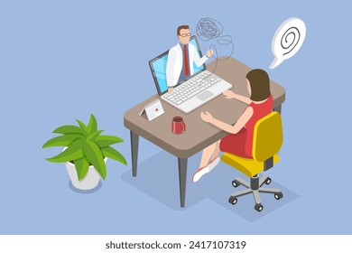 3D Isometric Flat Vector Illustration of Psychologist Online, Psychological Counseling