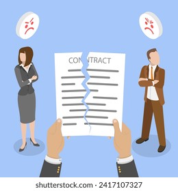 3D Isometric Flat Vector Illustration of Contract Cancellation, Ending Cooperation and Relationships