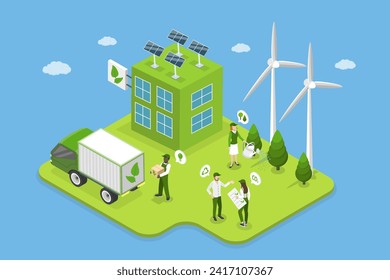 3D Isometric Flat Vector Illustration of Sustainable And Ecological Company, Zero Waste Eco Approach