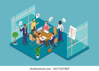 3D Isometric Flat Vector Illustration of Diversity And Inclusion In Workplace, Employee Protection