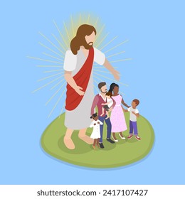 3D Isometric Flat Vector Illustration of Jesus Shareing Love, Christianity